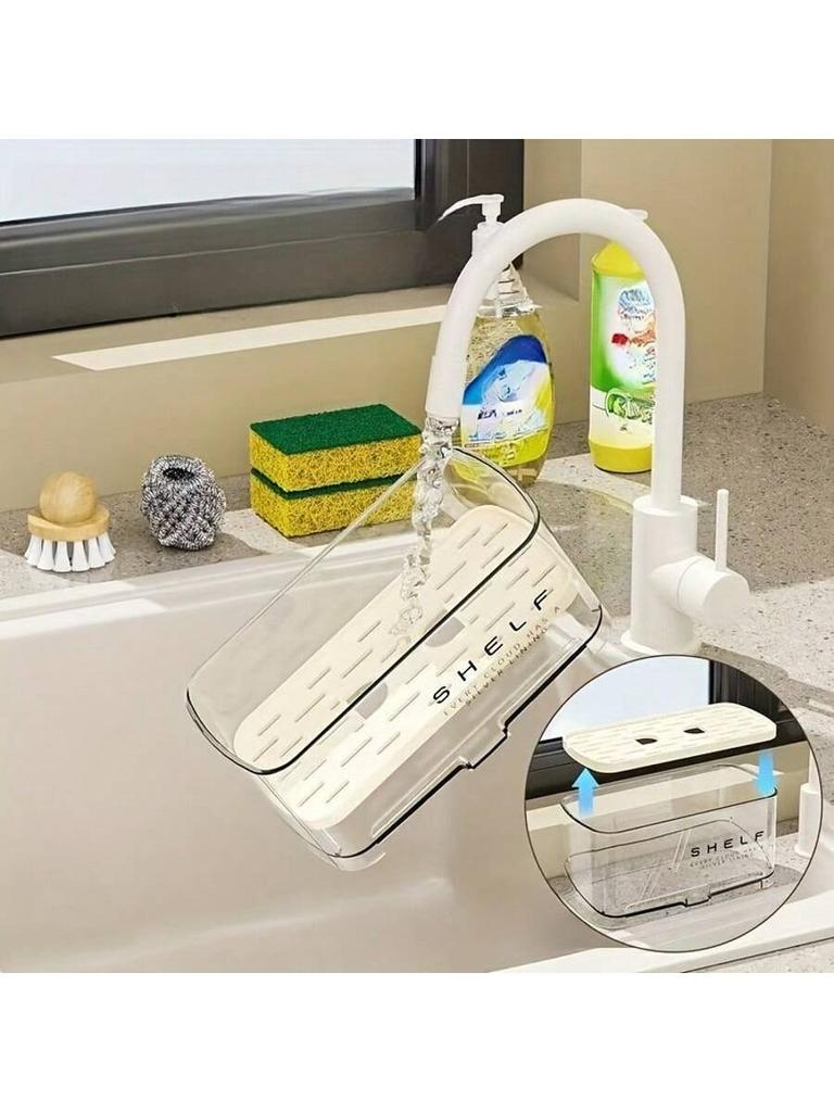 1 Multifunctional Sink Rack with Drain Rack and Towel Rack Countertop Storage, Suitable for Sponges, Soap, Brushes, Cloths