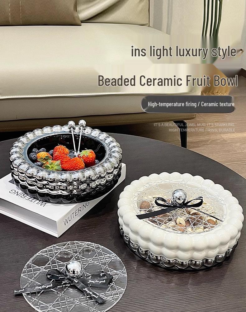 Ceramic Fruit and Candy Bowl for Living Room Table - New Year Snacks Display & Storage Box
