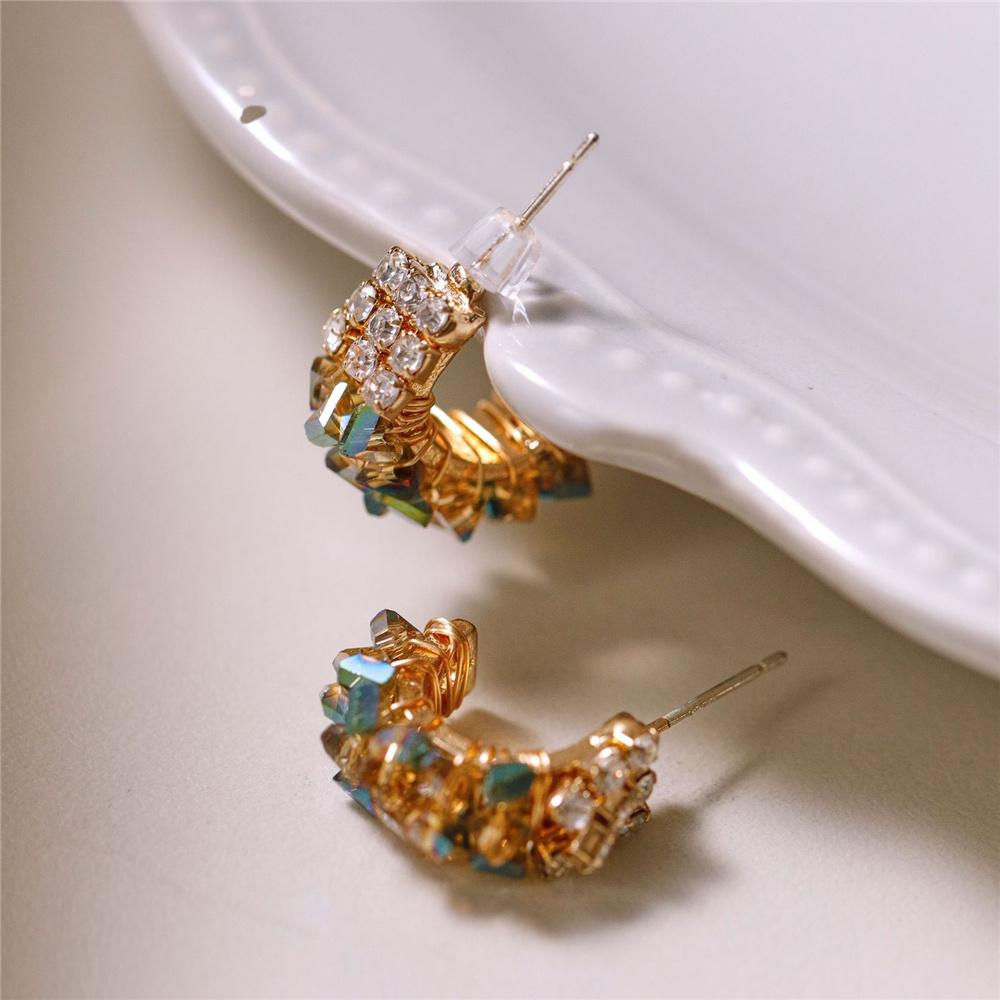 Шарм Женские Серьги-клипсы с Радужным Камнем Модные Золотого Цвета Свадебные Для Женщин Multicolour