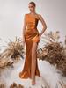 European & American Fashion Ruched One-Shoulder Bodycon Slit Evening Dress – Sexy Goddess Style