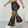 Pantalon Évasé Décontracté Taille Haute pour Femme, Pantalon Bell Bottom Streetwear à Imprimé Géométrique