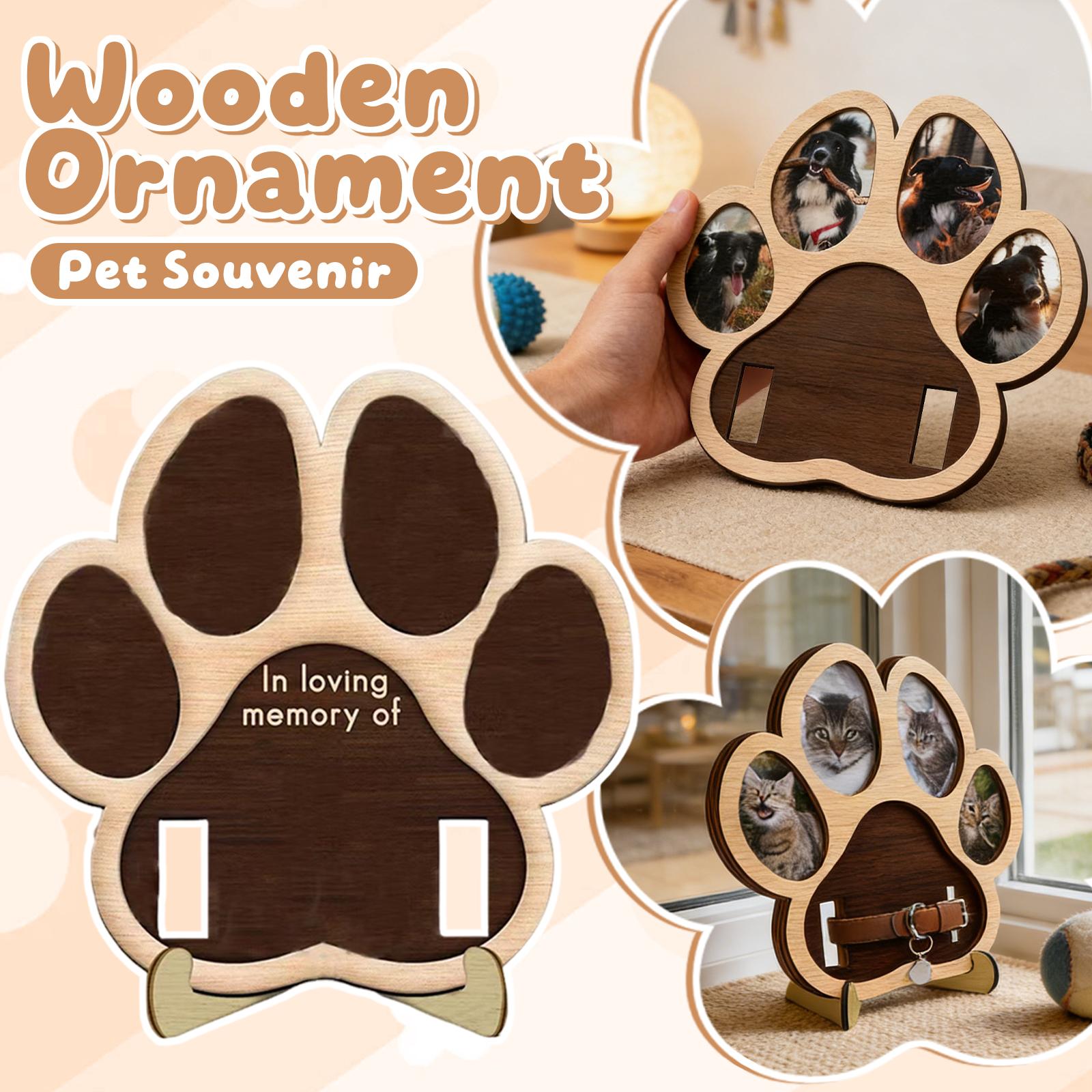 Wooden Pet Memorial Photo Frame, Shaped Display Stand, Dog Cats Collar Holder With Picture Slots, Rustic Wood Pet Keepsake One Size
