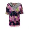 Women Tie-dye Printed Embroidery Collar Splicing Sleeve Pullover Blouse Tops