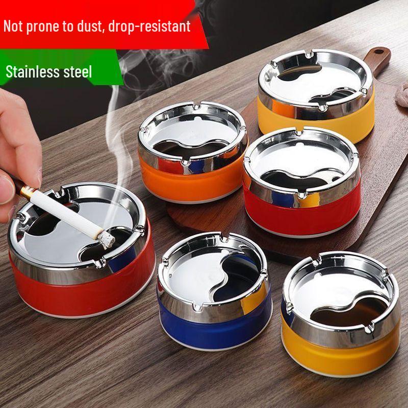 Large Stainless Steel Ashtray with Lid for Home, Hotel, and Living Room Use - Creative Design and Ample Capacity