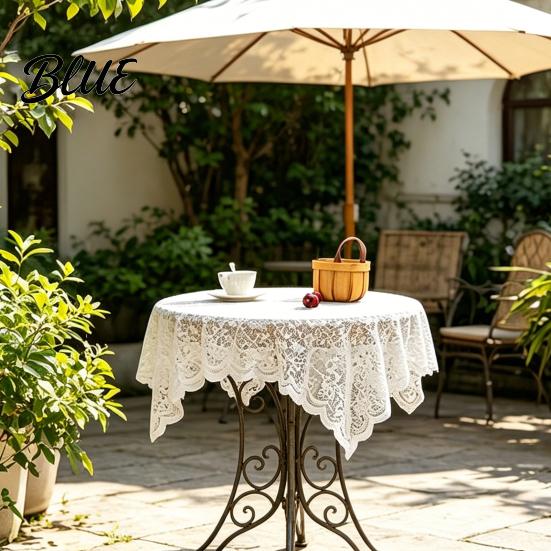 Coffee Table Cloth Furniture Surface Round Fabric Tablecloth Floral Lace Cover with Protector Scalloped Trim for Wedding Afternoon Tea
