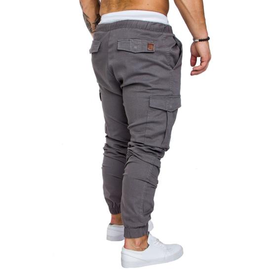 Plus Size Men Casual Solid Color Waist Drawstring Multi Pockets Long Cargo Pants