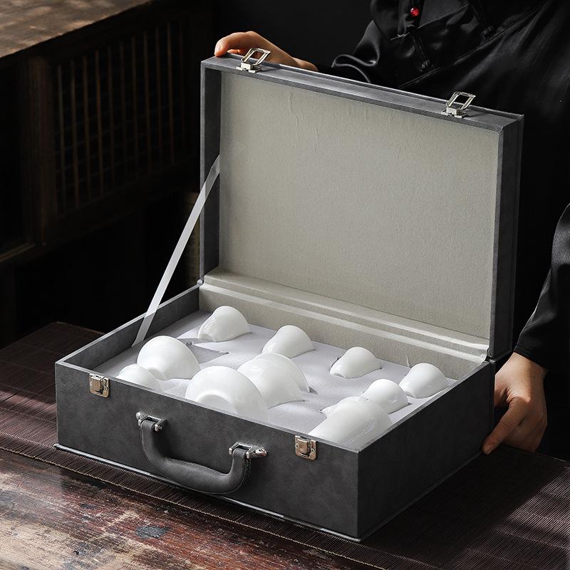 Ceramic Suet Jade Ice Seed Jade Porcelain Kung Fu Tea Set Business Festival High-end Gifts