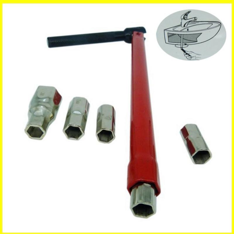 Professional Carbon Steel Faucet Wrench Plumber Tool with 5/6 Sockets and 1 Chuck Tap Back Nut for Sink Basin Installation