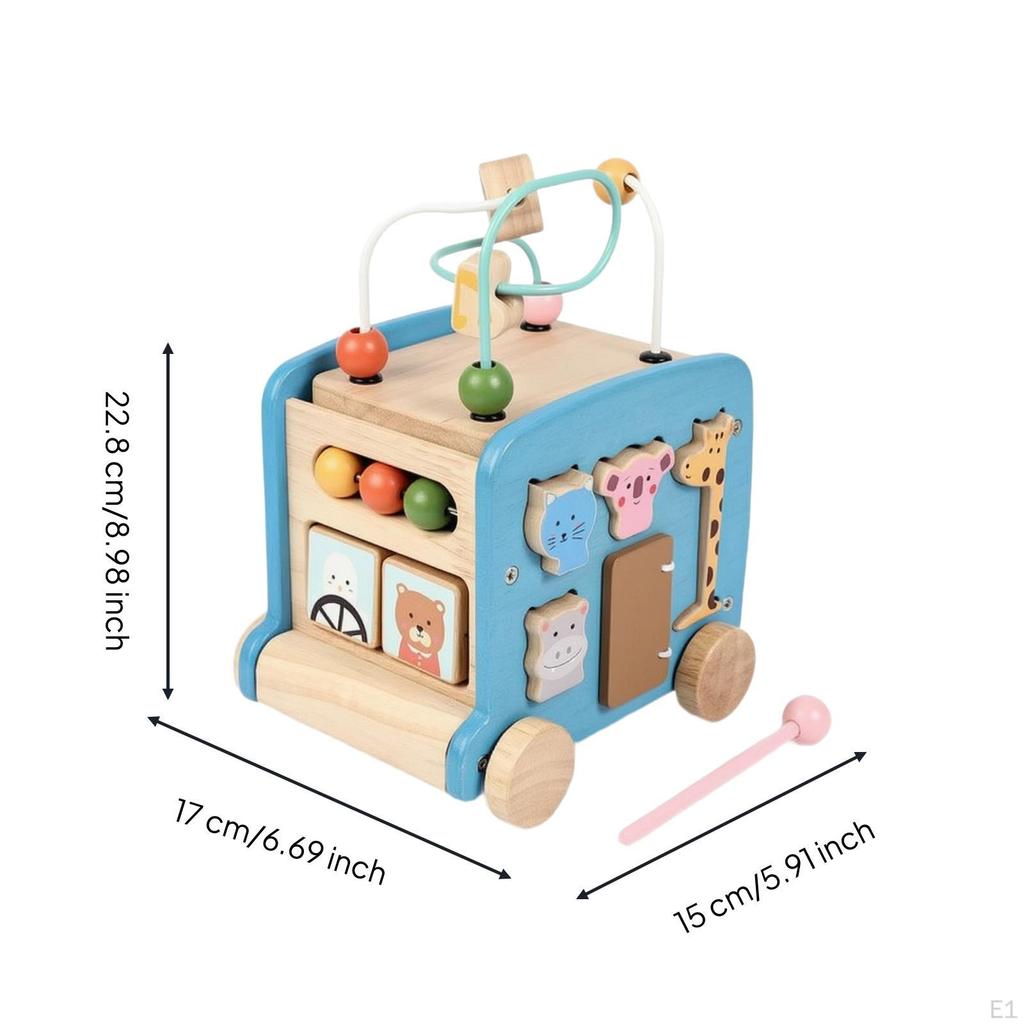 Fine Motor Toy Bus with Shape Sorter Toddler-Friendly Wooden Busy Box