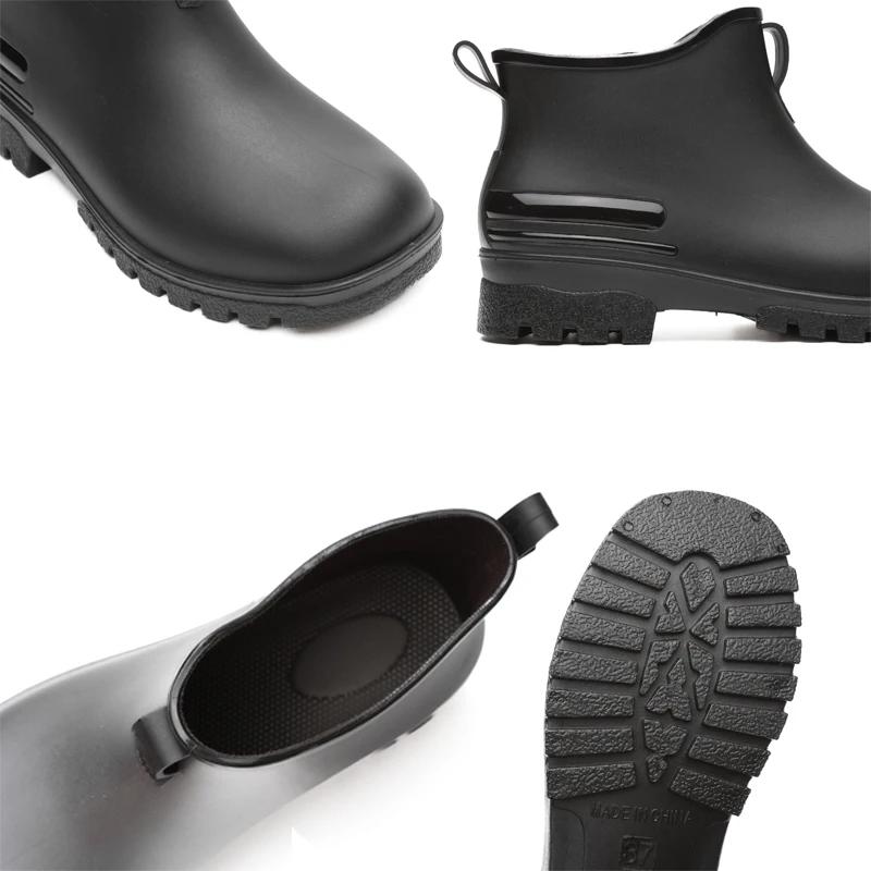 Fashion Low Cut Anti Slip Women's Rain Boots PVC Black Waterproof Rain Boots Short Tube Garden Shoes Fashionable Water Shoes for Women