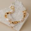 Gold Plated Mixed Chain Baroque Pearl Bracelet