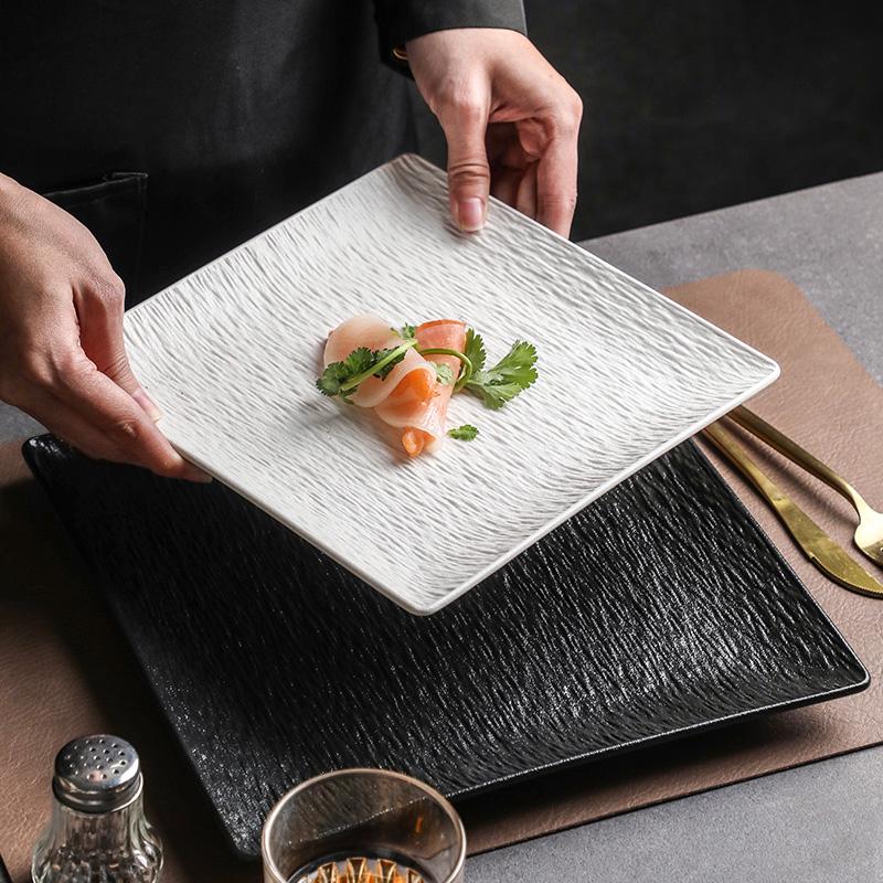 High-End Black Ceramic Square Steak Plate - Lightweight, Luxury, Stylish Dish for Home Use