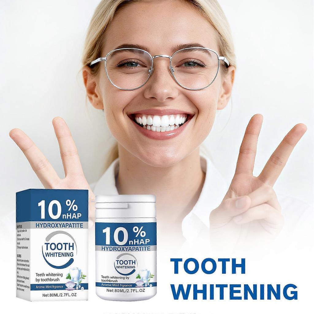 80ml 10% Hydroxyapatite Tooth Whitening Powder with Mint Fragrance, Natural Ingredients, Enamel Repair, Safe & Non-Irritating, Stain Removal