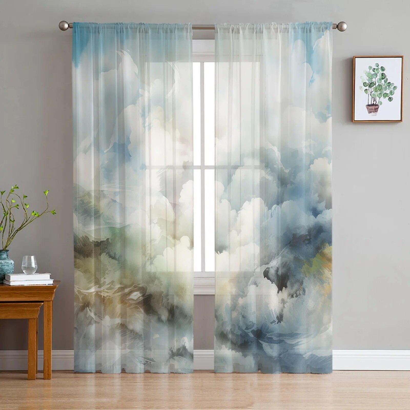 

Небесный закат модные тюлевые шторы для спальни, зала, гостиной, декор, шифоновые занавески для балкона, кухни, дома, шторы 135W x 114H(cm)