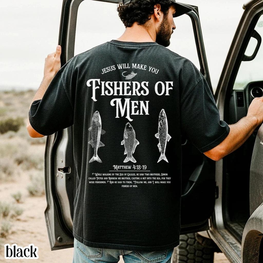 Fishers of Men Shirt Christian Fishing Gift for Dad Vintage Bible Verse Tee