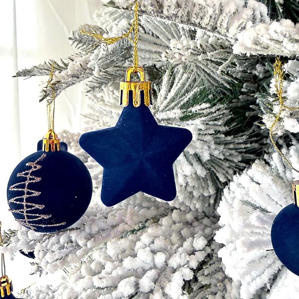 35PCS Velvet Bows Christmas Tree Ornaments Five-Pointed Stars Christmas Ball Home Holiday Decor
