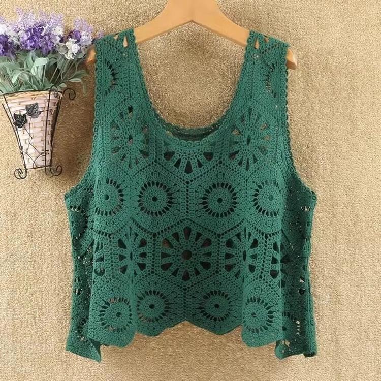 New T-Shirt Women Knitting Lace Vest O-Neck Hollow Summer Style Basic Tops Tees Loose Clothing