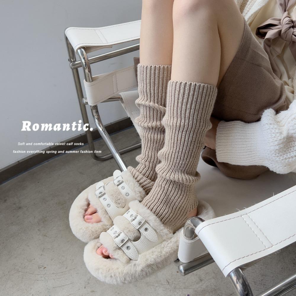 Spring and Autumn Socks Cover Women's Knitted Leg Cover Gray Medium Tube Stacking Socks Japanese JK Thermal Leg Cover Manufacturers Wholesale