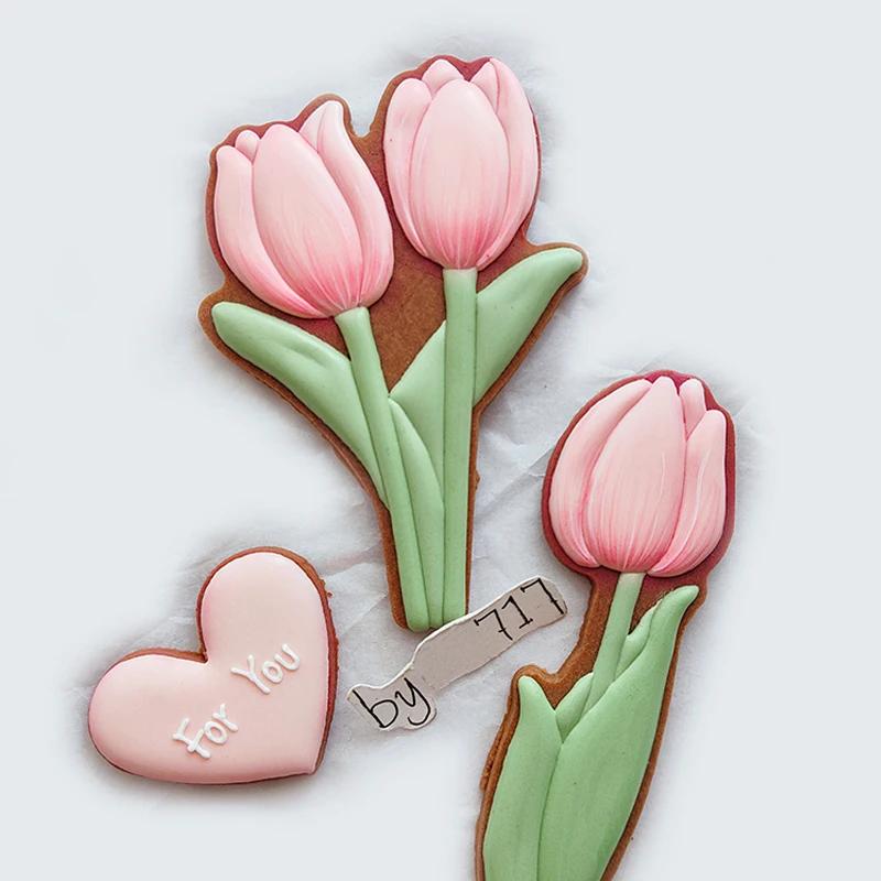 Mother's Day Frosting Cookie Embosser Mould Carnation Flower Cookie Thanksgiving Teachers Day Tulip Pattern Biscuit Cutters Mold