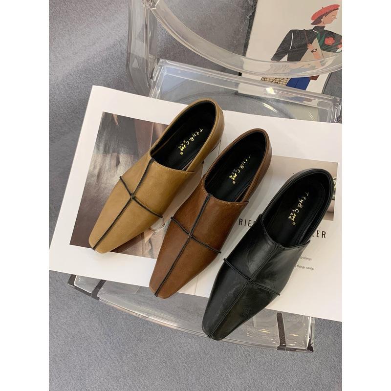 Niche Versatile One-pedal Deep-mouth Small Leather Shoes Women's 2025 New Retro Style Square Head Simple Thick Heel Soft Leather Shoes