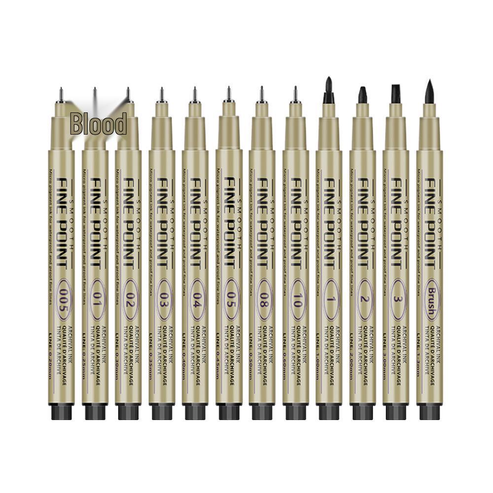 Kusuo Art Black Drawing Pen Set - 12 Quick-Dry, Water & Fade Resistant, Anime Hand-Painted Syringe Liners