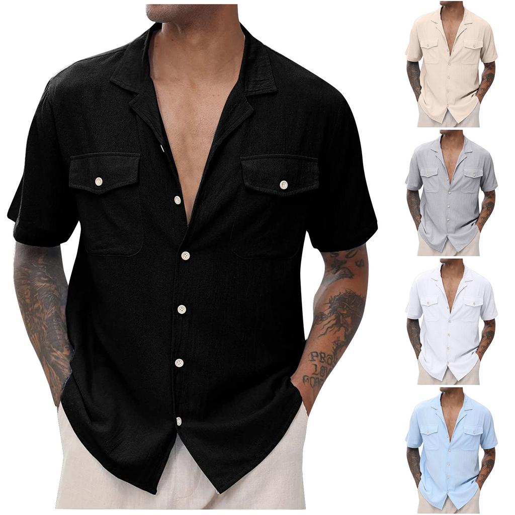 Men'S Casual Lapel Beach Holiday Wear Fashion Shirt Short-Sleeved Shirt