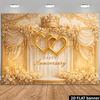 2D Luxurious Wedding Anniversary Backdrop with Golden Hearts Photo Banner