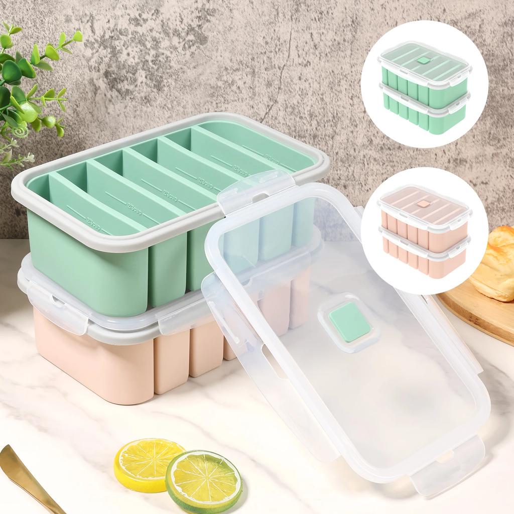 2Pcs Silicone Freezer Mold with Lid Reusable Stackable Soup Freezer Fresh-keeping Trays Container For Storing Food Meal Sauce