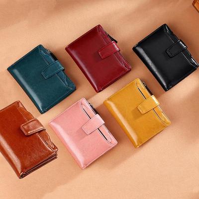 Retro Genuine Leather RFID Ladies Wallet - Short Korean Style Coin Purse