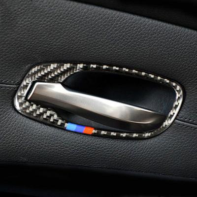 4pcs/Set Carbon Fiber Auto Interior Door Handle Cover Decoration Stickers For BMW E60 5 Series 2005-2010 Car Tuning