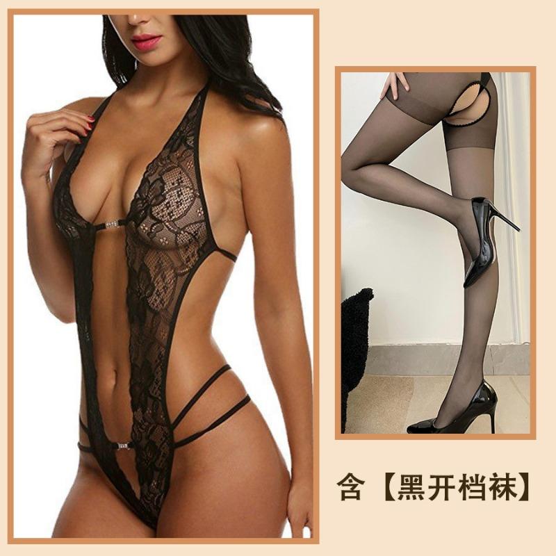 Reines Verlangen sexy Spitze Träger Hals Ausgeschnitten Leidenschaft Unterwäsche Durchsichtig Stimmung Einteiler Damen Pyjama