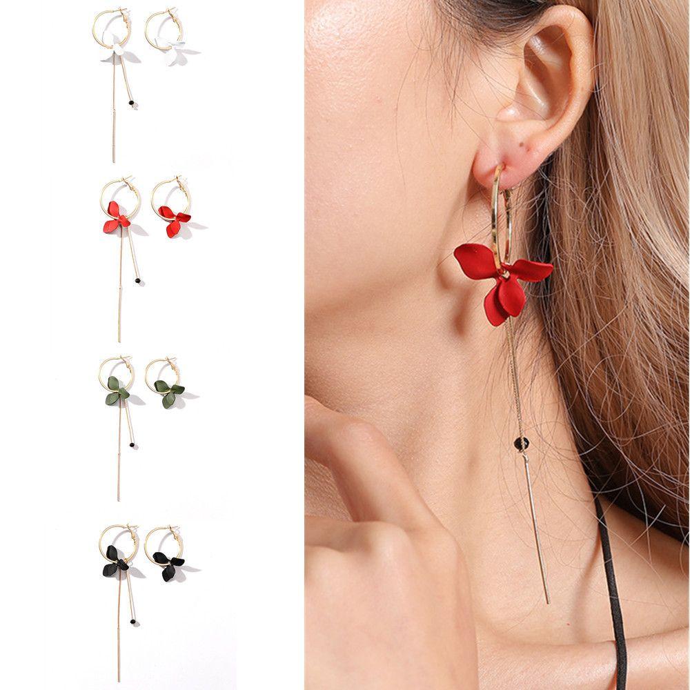 

Jewelry Geometric Long Tassel Dangle Earrings Hoops Earrings Asymmetric Petal Long Earrings