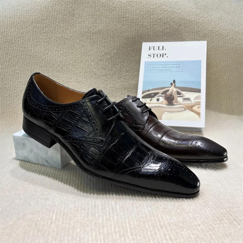 Men's Luxury Italian Leather Oxfords Shoes Brown/Black Lace-Up Wedding Business Formal New Fashion
