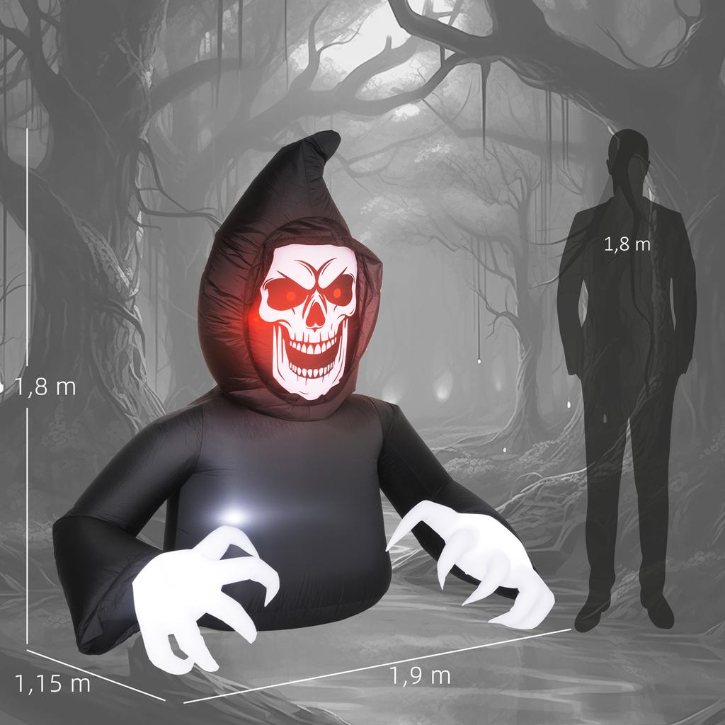 Inflatable Halloween Decoration, Grim Reaper, LED Lights, Blower, Cable