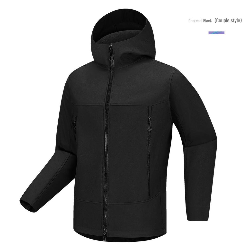 2025 Men's Outdoor Hooded Softshell Jacket - Fleece-Lined, Loose Fit for Mountaineering Travel