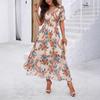 Women's Temperament V-neck Short-sleeved Printed Dress Chiffon Dress