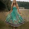 Women’s V Neck Sleeveless Maxi Dress with Adjustable Spaghetti Straps and Floral Print for Summer Beach Wear