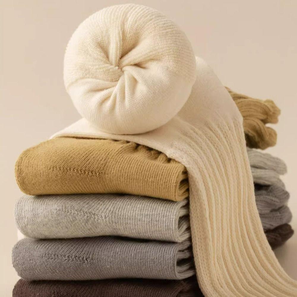 Solid Color Knitted Long Socks Cotton Cuffs Ruffles Socks Casual Middle Tube Socks  Girls