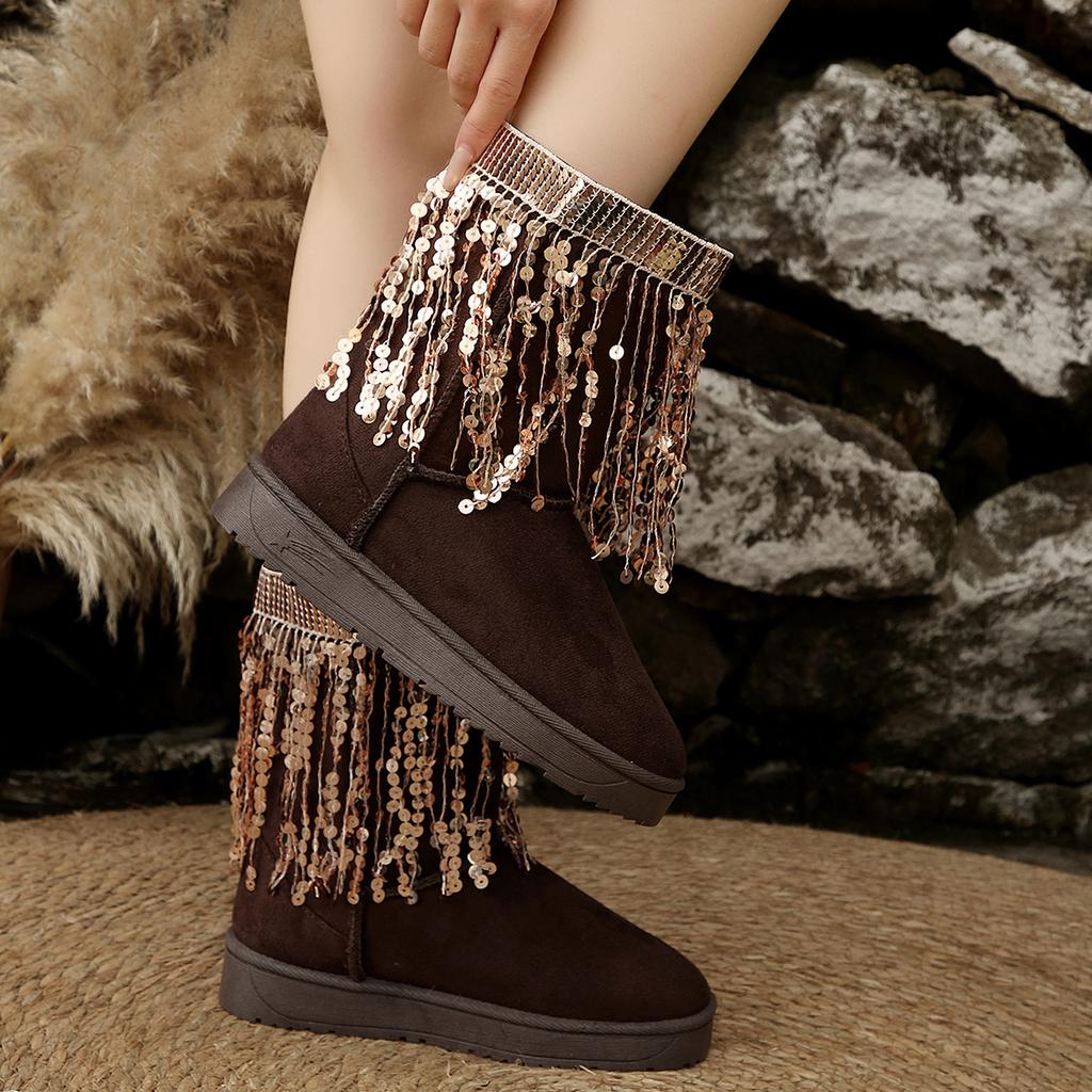 Women Snow Boots Bohemia Embroidery Fringed Decoration Boots Women 2025 Winter Platform Ankle Boots Thick Bottom Shoes Women