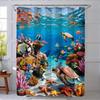 Sea Turtle Shower Curtain Ocean Beach Coastal Seaworld Marine Life Bathroom Curtain Set with Hooks Home Decoration