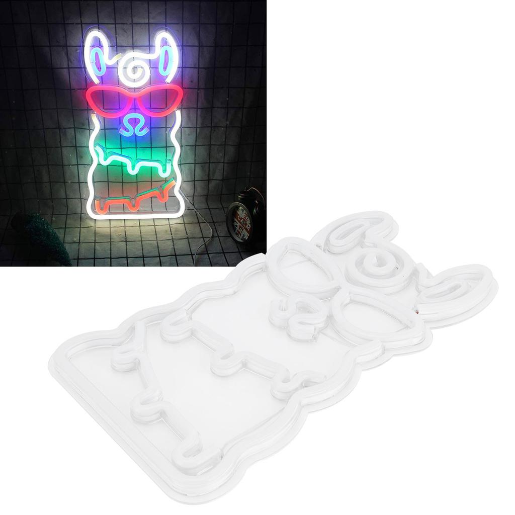 LED Neon Light Alpaca‑Shape Wall Neon Sign Art USB Powered Home Bedroom Bar  Decoration Light Fixture Neon Light Neon Sign