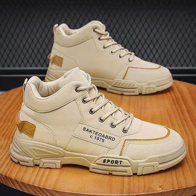 Men's Retro Style for Martin Boots Mid Cut Workwear with Thick Soled Lace-Up High Top Casual Shoes for Spring Autumn