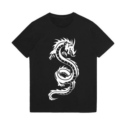 Summer Men's Clothes Dragon Printed O Neck Blouse Cotton T-Shirts Male Tee Tops