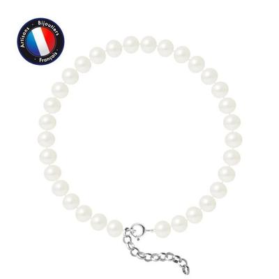 Bracelet - - Genuine Freshwater Cultured Pearl 6-7 Mm - 925 Silver - Length 18 Cm