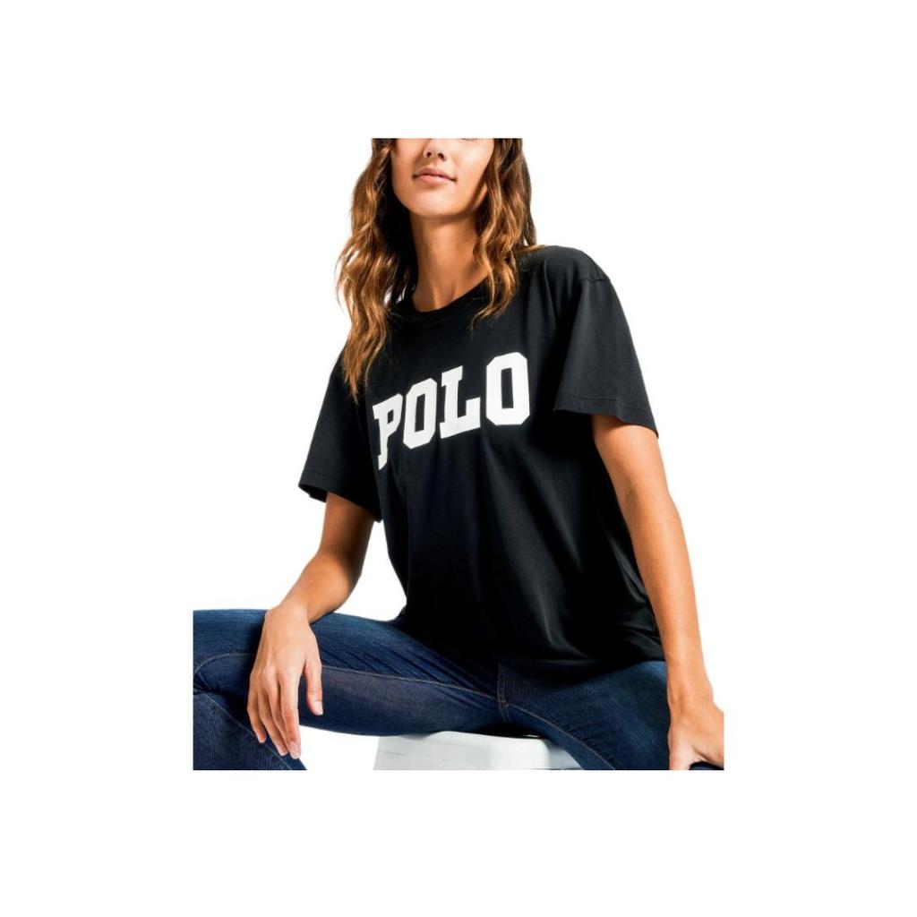 Polo Ralph Lauren Logo Print Pullover Short Sleeve T-Shirt Women tops Black 211744685-001