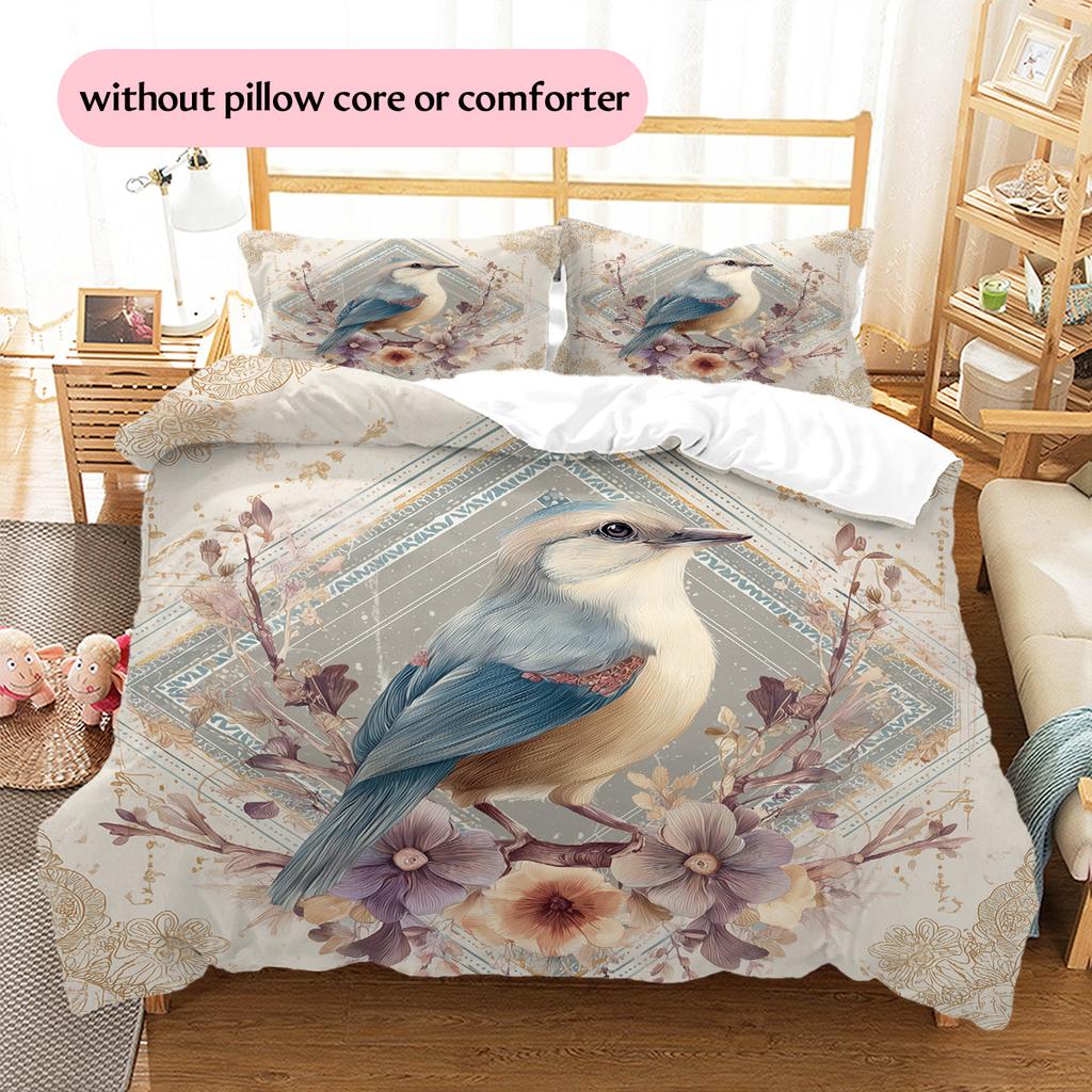 Flower Bird Pattern Bedding Quilt Set  Home Decoration  Gift (1 * duvet cover + 2 * pillowcase  without core)