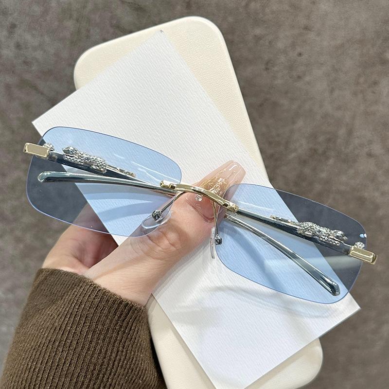 Cheetah Decorative Personality Frameless Sunglasses Colored Sunglasses Men'S Vintage Leopard Head Sunglasses Sunglasses