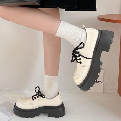 Thick Bottom Platform Shoes Women's British College Style New Style White Fashionable All-Match Retro Daily Leather Shoes