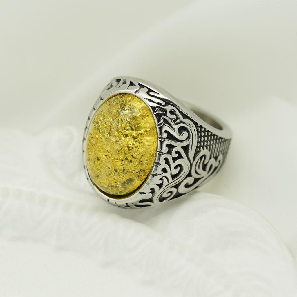 Retro 18K Gold Plated Stainless Steel Rings Luxury Big Stone Men Women Rings Wedding Couple Fashion