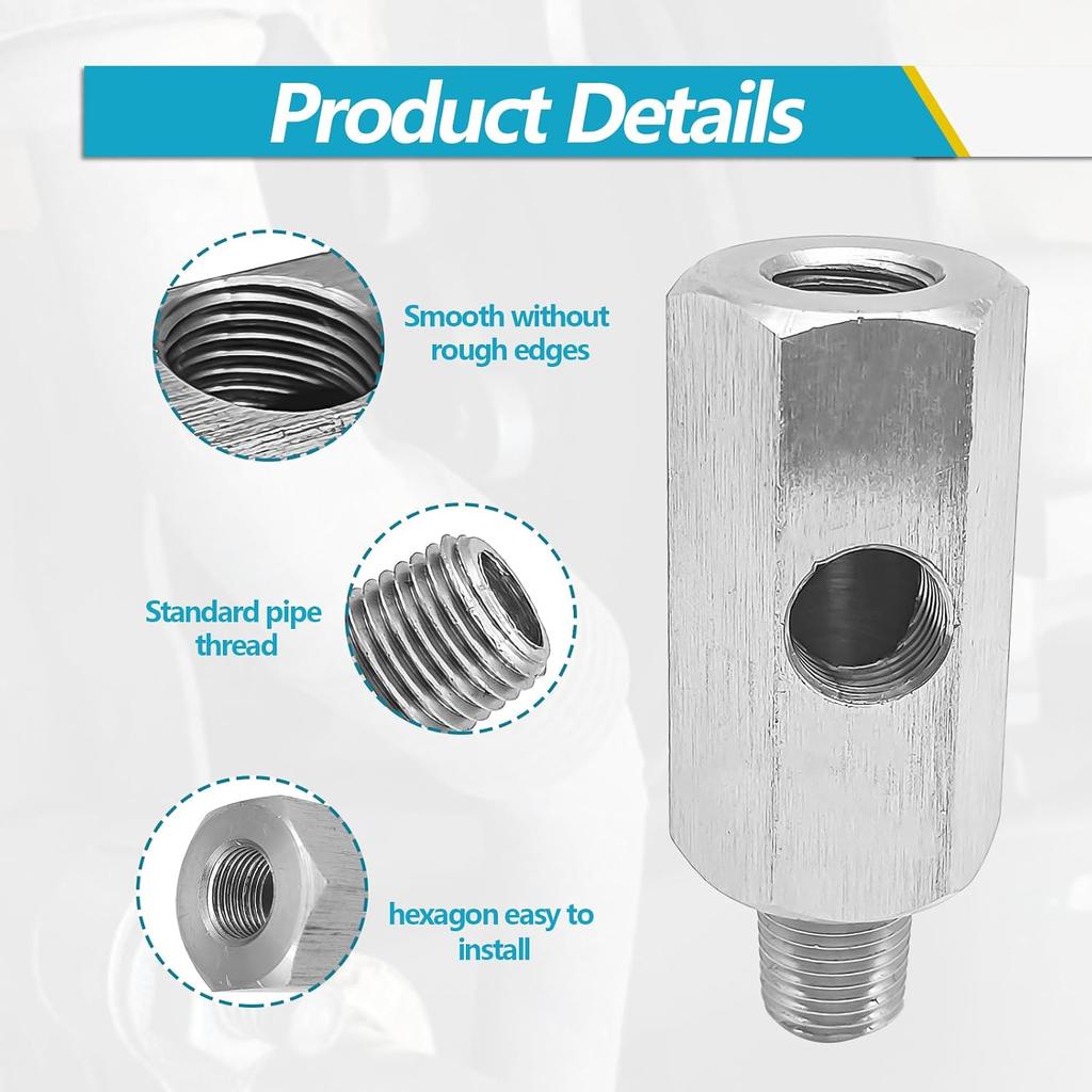 Stainless Steel Oil Pressure Sensor Adapter, With 1/8 NPT Tee Oil Pressure Gauge Fitting Turbo Supply Feed Line Connector for Turbo Supply Feed